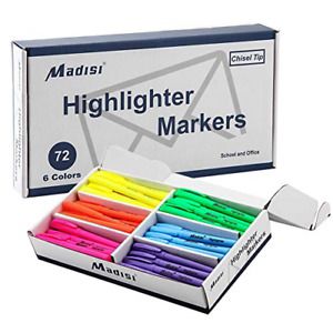Madisi Highlighters, Chisel Tip, Assorted Colors, Bulk Pack, 72-Count