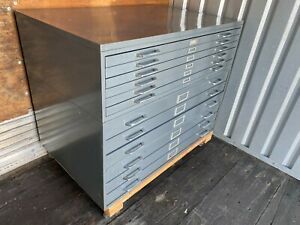 Vintage 12 Drawer Flat file Blueprint Cabinets 42&#034; w with base