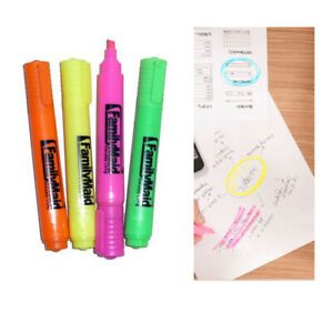 4 Pc Neon Highlighter Pen Markers Quick Dry Fluorescent Assorted Colors Office