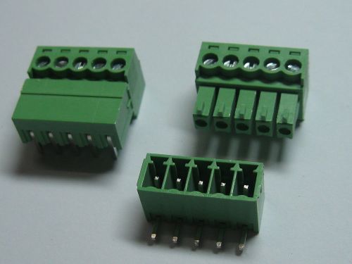150 pcs Screw Terminal Block Connector 3.81mm Angle 5 pin Green Pluggable Type