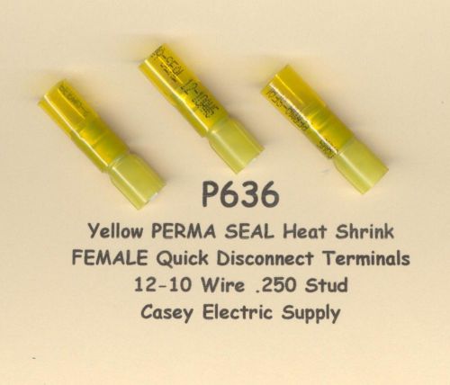 20 yellow perma seal heat shrink female qd connector #12-10 wire awg .250 molex for sale