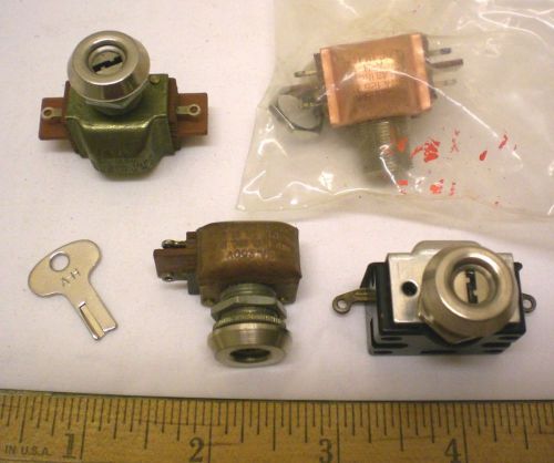 4 ARROW HART Key Operated Switches, 2 DPDT, 2 SP, w/one key, Made in USA