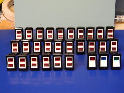 AIRCRAFT AVIONICS FULL SIZE ROCKER SWITCHES, LOT OF 29, CARLING, 12VDC LIGHTED