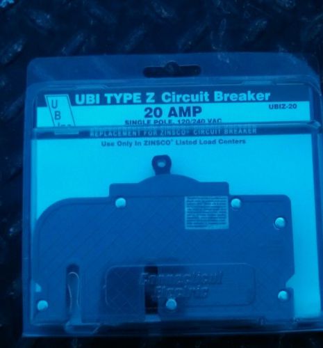 New Connecticut Electric UBIZ-20 Zinsco Circuit Breaker 1 Pole 20 Amp 120/240 V