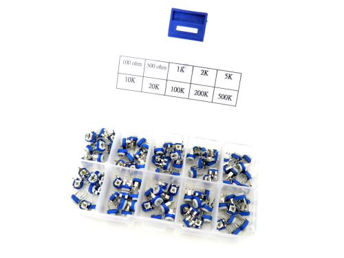 10value 100pcs Single Turn Trimming Potentiometer Box Kit 100 ohm to 500K 21