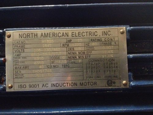 North American Electric 25HP 3 Phase H1825