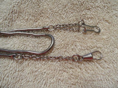 18&#034; snake style police security whistle chain with button hook silver lot of 5 for sale