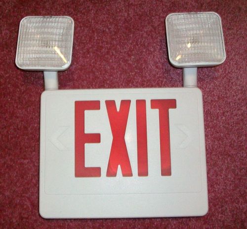 New White 22&#034; Emergency Red EXIT Sign Combo LED Light 120/277V Adjustable Heads