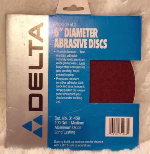 Delta 31-468 - 100 Grit Medium Aluminum Oxide Adhesive 6&#034; Sanding Disc 2 Pk NEW