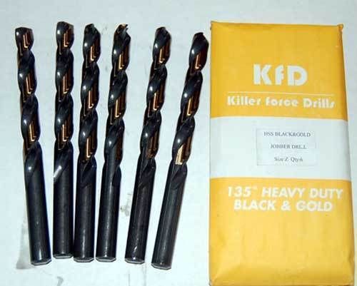 6 Pcs. Ltr &#034;Z&#034; Gold &amp; Black Heavy Duty Jobber Drills for Stainless &amp; Hard Metal