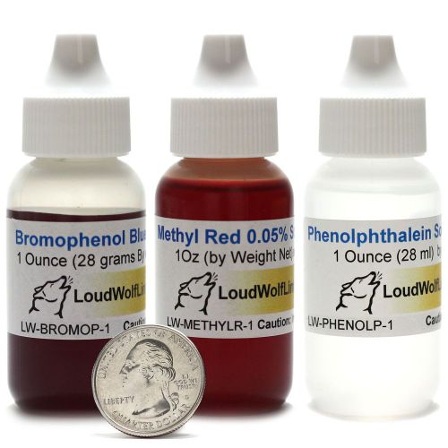 Ph indicator pack / bromophenol blue + methyl red + phenolphthalein / 1 oz each for sale