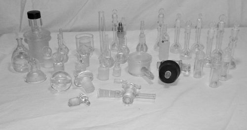 BIG LOT OF TINY LABORATORY PYREX GLASSWARE FLASKS, STOPPERS, &amp; MORE! COOL STUFF!