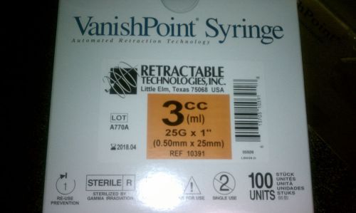 20 Syringes 3cc(3ml) 25G x 1&#034; (Vanishpoint)