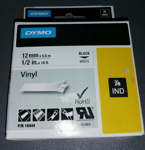 Dymo 18444 rhino industrial vinyl label tape 1/2&#034;x18 ft. white new unused for sale