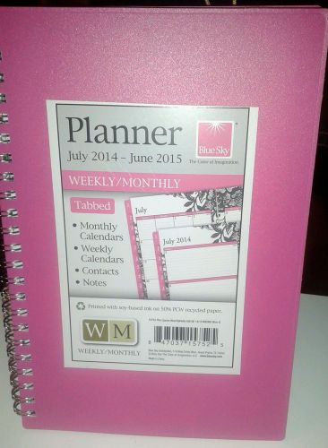 PLANNER 2014/2015 WEEKLY/MONTHLY 5.5&#034;x8&#034; HOT PINK, Tabbed, Blue Sky