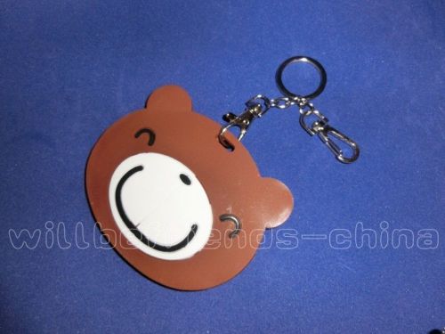 Chocolate Bear Head ID Card Case Sheath Cover Skin Backpack Charm Key Ring Chain