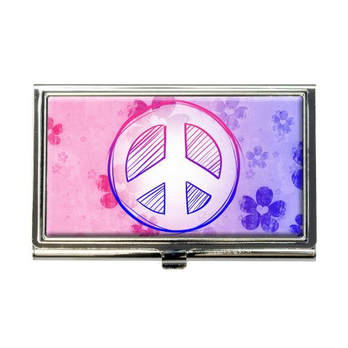 Peace Sign Flowers Pink Purple Business Credit Card Holder Case