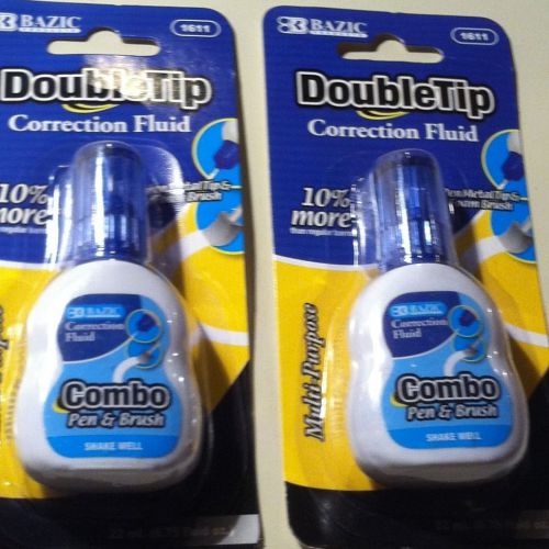 BAZIC DOUBLE TIP WHITE CORRECTION FLUID .75 FLOZ NEW 2 IN LOT
