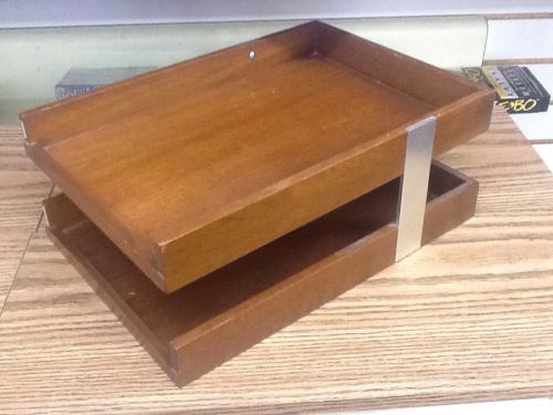 Vintage Wooden Art Deco In &amp; Out Mail Box For Desk Organizer 15&#034; X 10 1/2&#034;