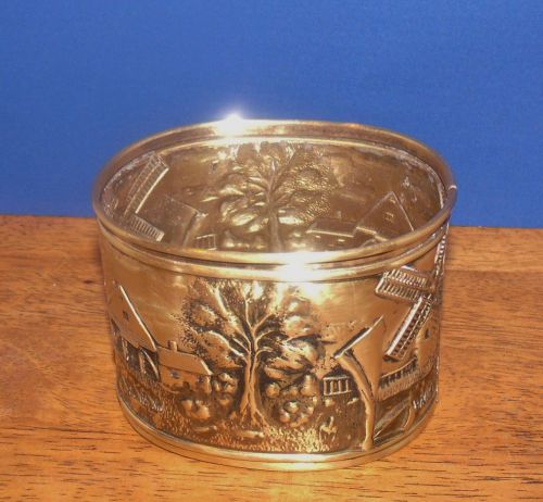 Solid Brass Repouse Letter Holder Made in Holland w/Tooled Dutch Pastoral Scene