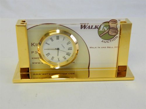Brass Business Card Holder with Clock