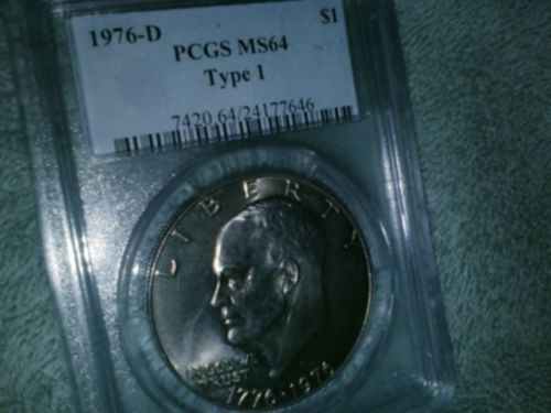 US 1776-1976 D type one Ike Eisenhower dollar BU UNC Graded PCGS MS64 VERY RARE