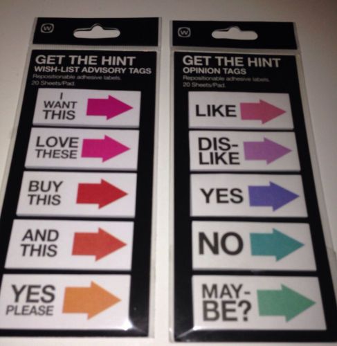 Get The Hint - 2 Pack Lot - Wish List Advisory Tags - Opinion Tags - Love Etc.