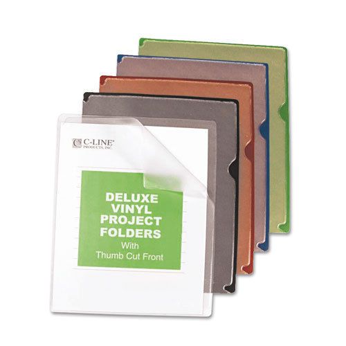 Deluxe project jacket folders, letter, vinyl, black/blue/clear/green/red, 35/box for sale