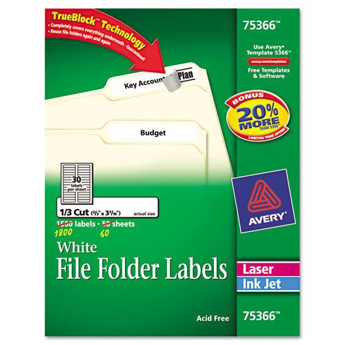 Permanent Self-Adhesive Laser/Inkjet File Fldr Labels, 3-7/16x2/3, WE, 1800/Box
