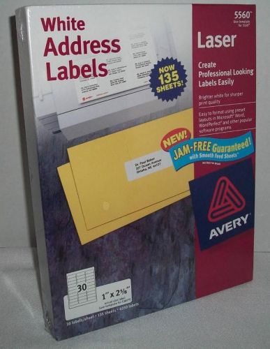 Avery White Address Laser Labels #5560 - 1&#034; x 2 5/8&#034; Template 5160 - 4050 Labels