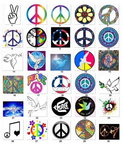 30 Square Stickers Envelope Seals Favor Tags Peace Signs Buy 3 get 1 free (p3)