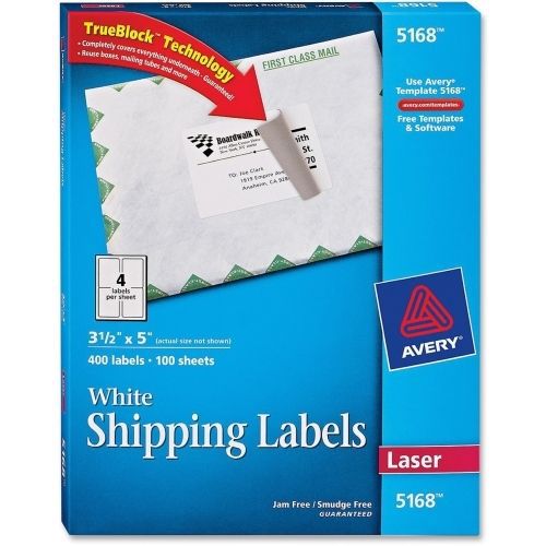 Avery Easy Peel Address Label - 3.5&#034;Wx5&#034;L - 400/Box - Rectangle - White