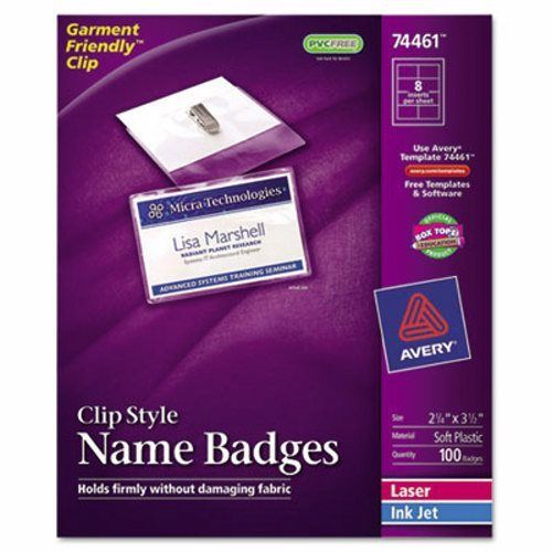 Avery Badge Holders w/Laser/Inkjet Inserts, Top Load, 100 per Box (AVE74461)