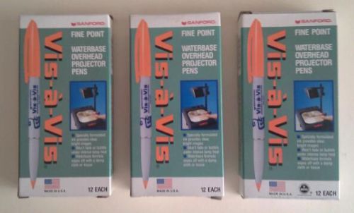 3 boxes Sanford Fine Point Waterbase Overhead Projector Pens (Box of 12)