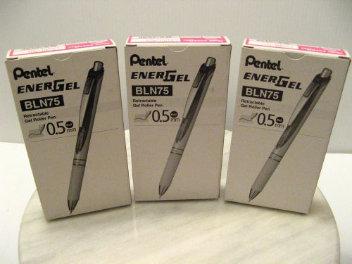 PENTEL ENERGEL RETRACTABLE BLACK GEL INK PEN Pack of 12 0.5mm BLN75 - Lot of 3