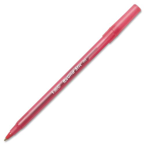 Bic Round Stic Ballpoint Pen - Medium Pen Point Type - Red Ink - Red (gsm11rd)