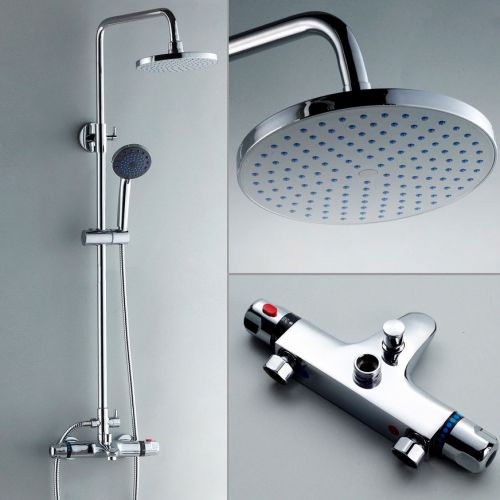 Modern thermostatic rain shower exposed chrome brass shower system free shipping for sale