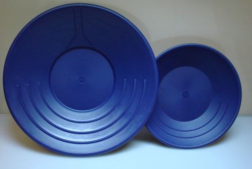 BLUE PLASTIC GOLD PAN 2 piece set PROSPECTING PROSPECT 14&#034; AND 10&#034; BLUE