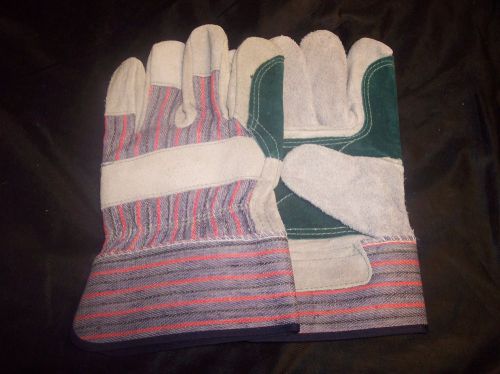 Large gray &amp; green cowhide work gloves blue cuff for sale