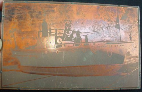 Old copper printers block white crusader armed ww2 coastal ship with deck gun for sale