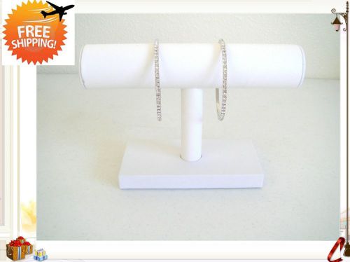 White Leather Bracelet and Watch T Bar Showcase Jewelry Display