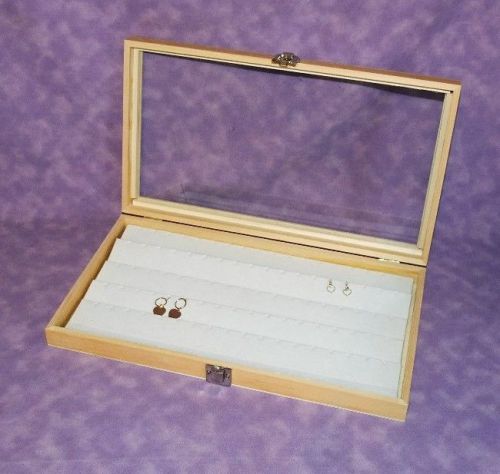 90 Earring White Natural Wood Glass Top Display Case