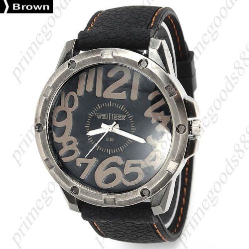 Big Numbers Numerals Rubber Quartz Analog Men&#039;s Wristwatch Free Shipping Brown