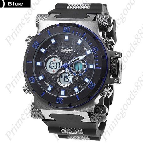 LCD Waterproof Analog Digital Silica Gel Quartz Wrist Men&#039;s Wristwatch Blue