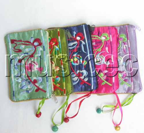 5piece MIX colors zipper embroider silk Jewelry bags handbag pouches T304A6