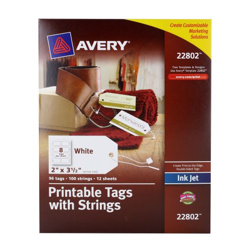 Avery Printable Tags with Strings for InkJet, White, 2&#034; x 3-1/2&#034;, Pack of 96