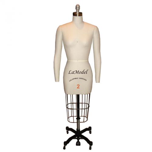 Professional dress form size 2 sewing collapsible shoulders &amp; two removable arm for sale