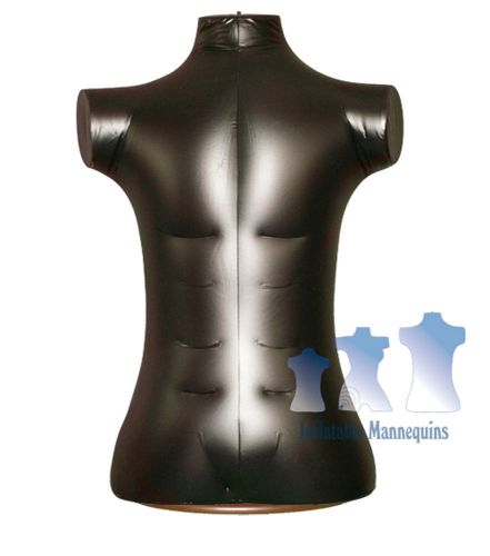 Inflatable male torso, large rounded, black and wood table top stand, brown for sale