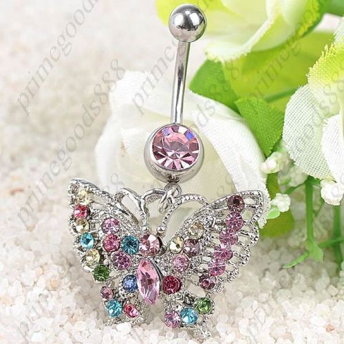 Rhinestones Belly Button Ring Jewelry Women Lady Girl Free Shipping Butterfly