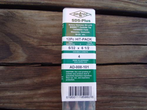 12pcs driltec ad-008-101, 5/32&#034; x 6-1/2&#034; sds-plus drill bit german for sale